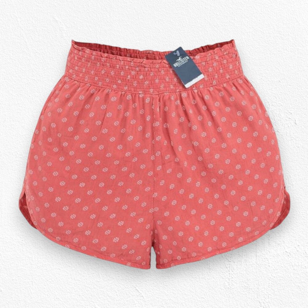 Hollister Coral Pink Floral Ultra High Rise Paperbag Waist Shorts Size Small